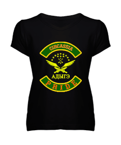 Çerkes,Kafkas,Çerkes Bayrağı, adiga logosu. Kadın V Yaka Tişört - Tisho