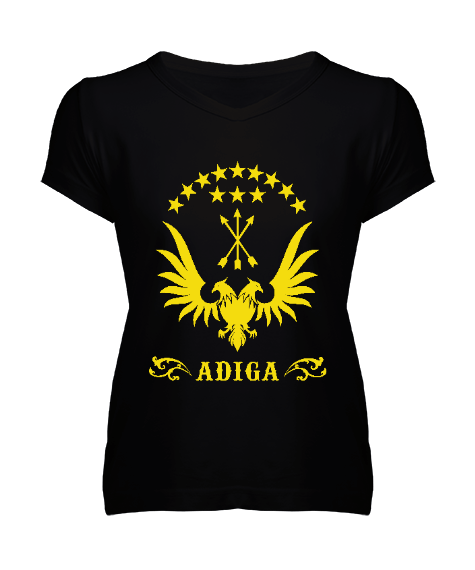 Çerkes,Kafkas,Çerkes Bayrağı, adiga logosu. Kadın V Yaka Tişört - Tisho