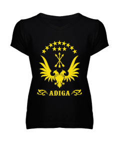 Çerkes,Kafkas,Çerkes Bayrağı, adiga logosu. Kadın V Yaka Tişört - Tisho