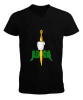 Çerkes,Kafkas,Çerkes Bayrağı,Adygea,adiga logosu. Siyah Erkek Kısa Kol V Yaka Tişört - Tisho