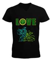 Çerkes,Kafkas,Çerkes Bayrağı,Adygea,adiga logosu. Siyah Erkek Kısa Kol V Yaka Tişört - Tisho