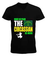 Çerkes,Kafkas,Çerkes Bayrağı,Adygea,adiga logosu. Siyah Erkek Kısa Kol V Yaka Tişört - Tisho