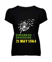 Çerkes,Kafkas,Çerkes Bayrağı,Adygea,adiga logosu. Siyah Kadın V Yaka Tişört - Tisho