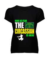 Çerkes,Kafkas,Çerkes Bayrağı,Adygea,adiga logosu. Siyah Kadın V Yaka Tişört - Tisho