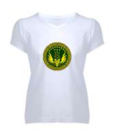Çerkez - Adige Arma Bayrak - Çerkes Beyaz Kadın V Yaka Tişört - Tisho