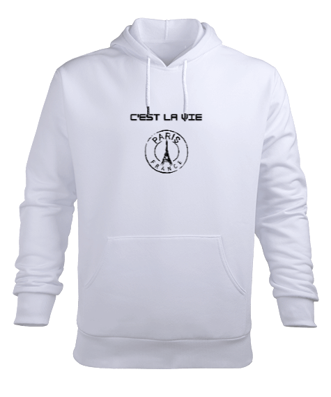 Tisho - CEST LA VIE Beyaz Erkek Kapüşonlu Hoodie Sweatshirt