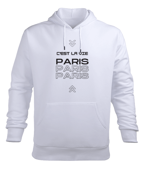 CEST LA VIE PARIS Beyaz Erkek Kapüşonlu Hoodie Sweatshirt