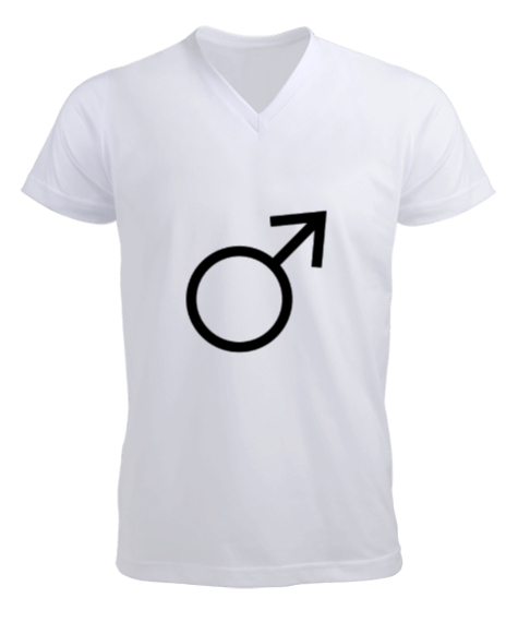 Tisho - cesur erkek sembol tasarım Beyaz Erkek Kısa Kol V Yaka Tişört