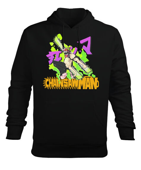 Tisho - chainsaw man Siyah Erkek Kapüşonlu Hoodie Sweatshirt