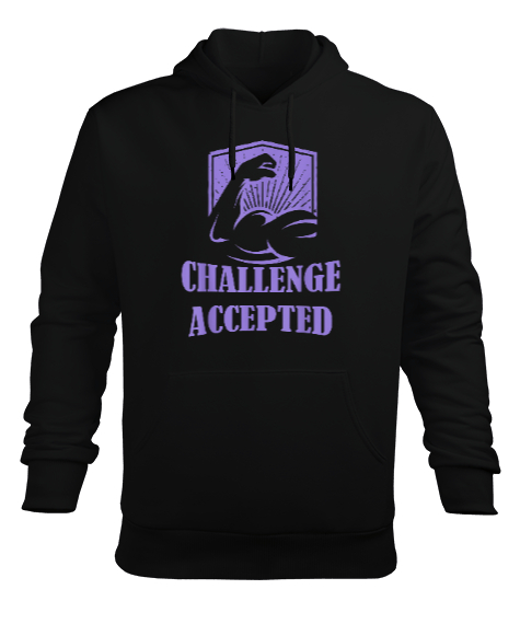 Tisho - Challenge Accepted Bodybuilding Powerlift Tasarım Baskılı Siyah Erkek Kapüşonlu Hoodie Sweatshirt