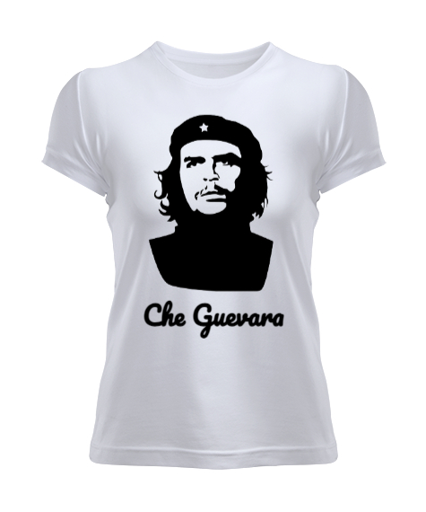 Tisho - Che Guevara Yazılı Siluet Beyaz Kadın Tişört