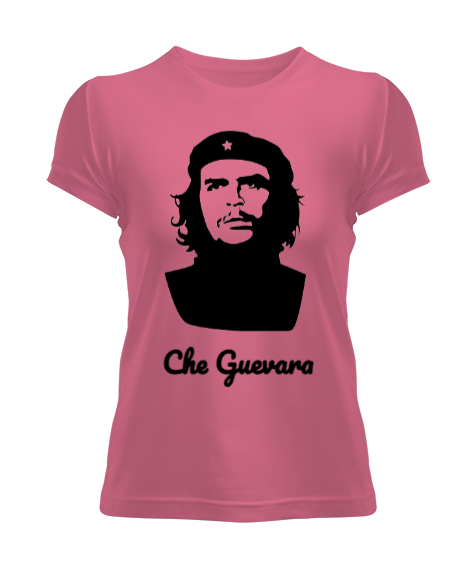 Tisho - Che Guevara Yazılı Siluet Pembe Kadın Tişört