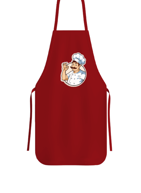 Tisho - Cheff baskılı kırmızı mutfak önlügü Mutfak Önlüğü