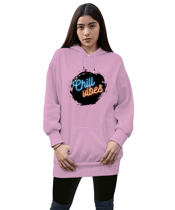 Tisho - Chill Vibes Kadın Uzun Hoodie Kapüşonlu Sweatshirt