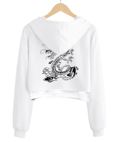 Chinese Dragon Kadın Crop Hoodie Kapüşonlu Sweatshirt - Thumbnail