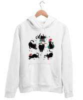 Christmas Cats Beyaz Unisex Kapşonlu Sweatshirt - Tisho