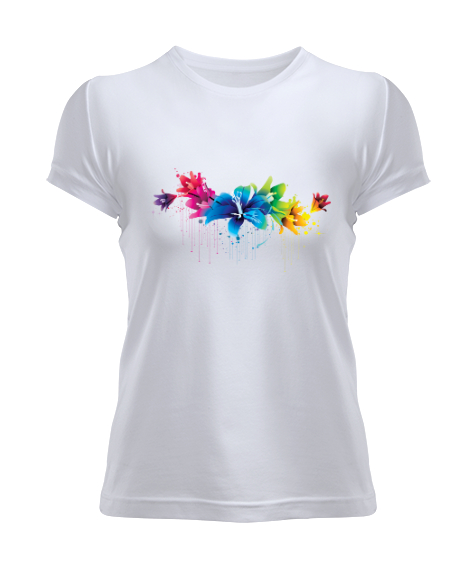 Tisho - Çiçek baskılı Beyaz Kadın Tişört