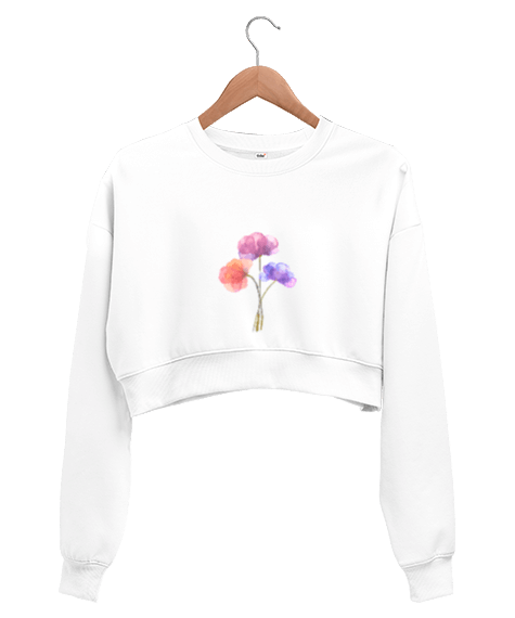 Tisho - Çiçek Baskılı Kadın Crop Sweatshirt