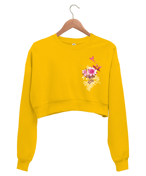 Tisho - Çiçek Baskılı Kadın Crop Sweatshirt