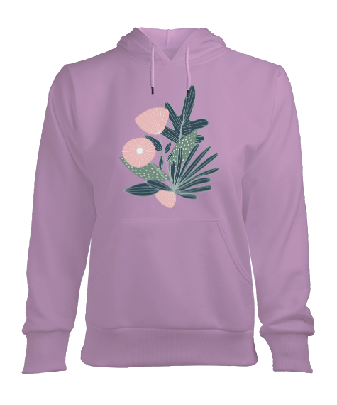 Tisho - çiçek baskılı pembe sweatshirt Kadın Kapşonlu Hoodie Sweatshirt