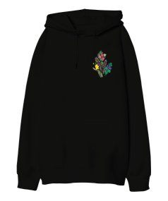 Çiçek Figürlü Oversize Unisex Kapüşonlu Sweatshirt - Thumbnail
