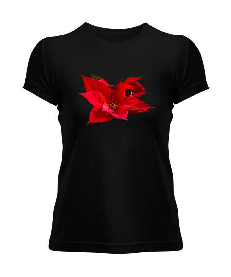 Tisho - Çiçek - Flower Siyah Kadın Tişört