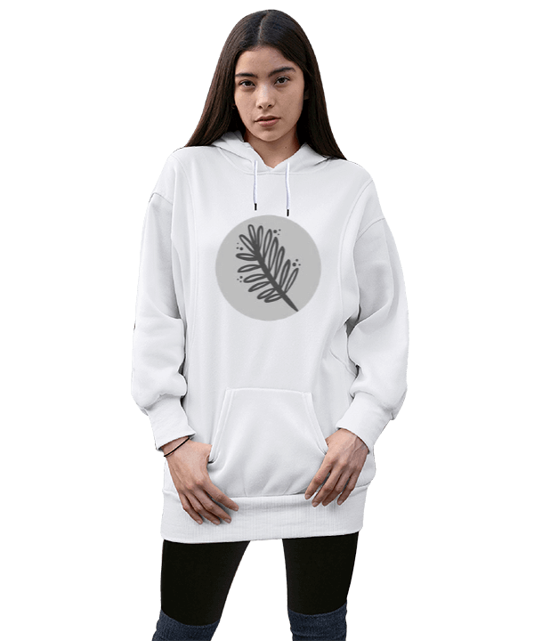 Tisho - Çiçek Kadın Uzun Hoodie Kapüşonlu Sweatshirt