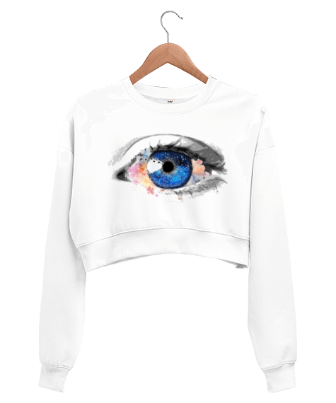 Tisho - Çiçek Motifli Göz Baskılı Kadın Crop Sweatshirt