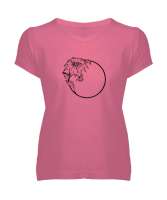 Çiçek Pembe Kadın V Yaka Tişört - Tisho