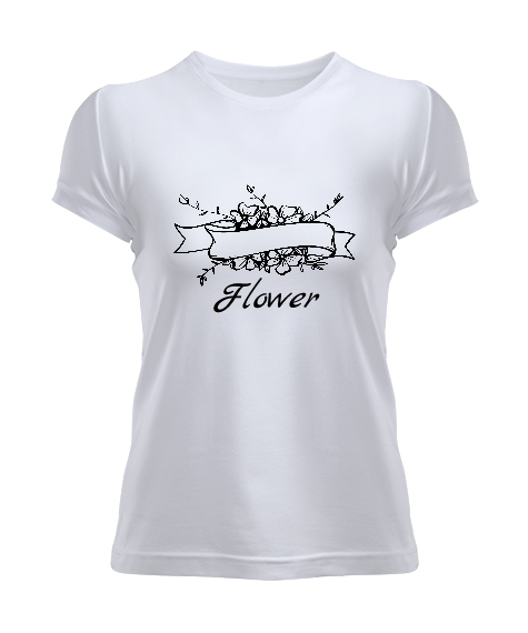 Tisho - Çiçek Tasarımlı Beyaz Kadın Tişört