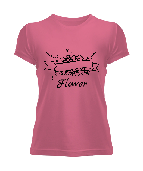 Tisho - Çiçek Tasarımlı Pembe Kadın Tişört