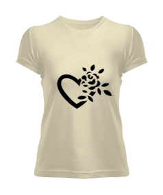 Çiçek ve Kalp Figürlü Kadın Tişört - Tisho