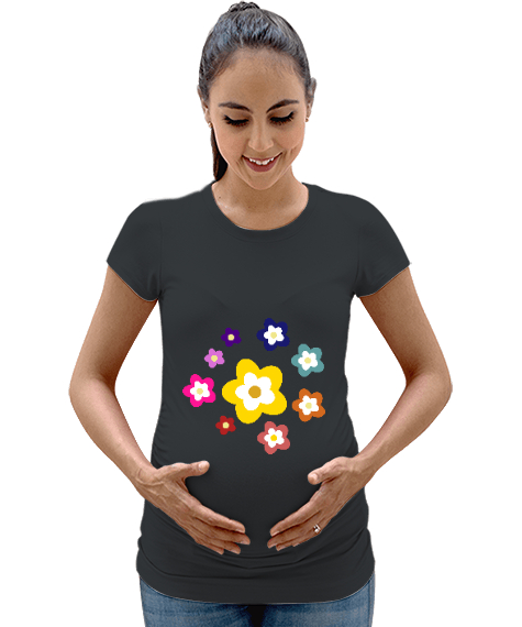 Tisho - Çiçekler Füme Kadın Hamile Tişört