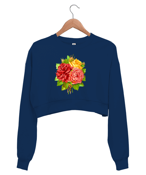 Tisho - Çiçekli Kadın Crop Sweatshirt