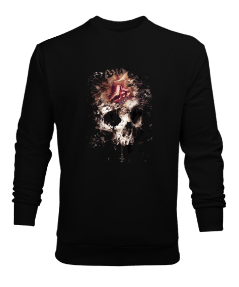 Tisho - Çiçekli Kurukafa - Skull Siyah Erkek Sweatshirt