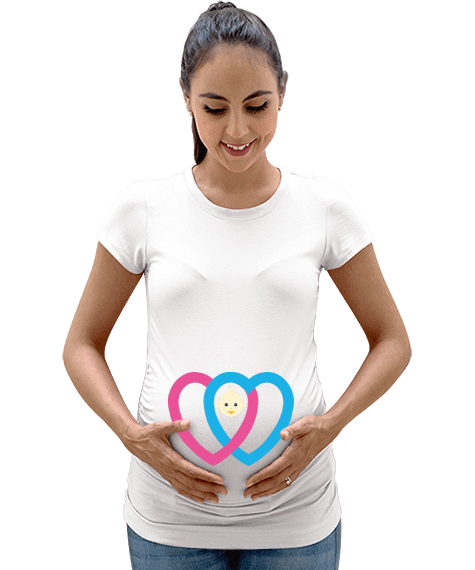 Tisho - çift kalpli bebek resimli Kadın Hamile Tişört