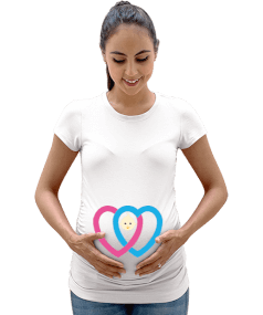 çift kalpli bebek resimli Kadın Hamile Tişört - Tisho