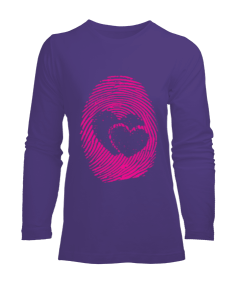 Çift kalpli parmak izi baskılı kadın Kadın Uzun Kol Tişört - Tisho