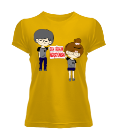 Çift kişi ve kalp baskılı kadın Kadın Tişört - Tisho