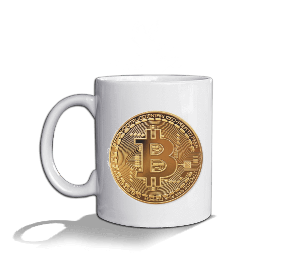 Çift Taraflı Bitcoin Logolu Beyaz Kupa Bardak