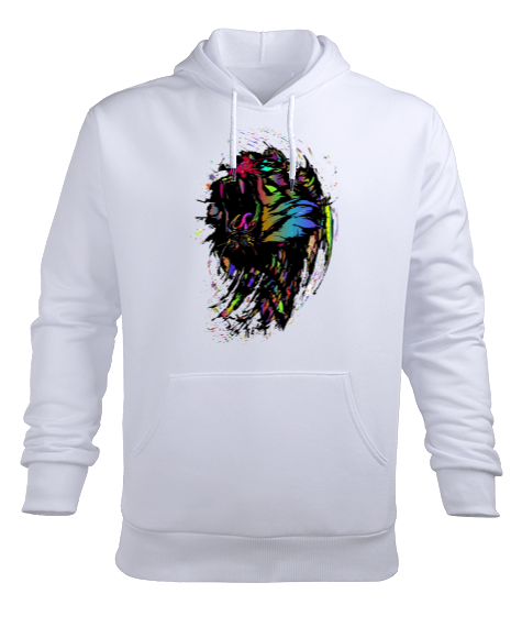 Tisho - Çığlık Atan Güçlü Renkli Vahşi Panter Beyaz Erkek Kapüşonlu Hoodie Sweatshirt