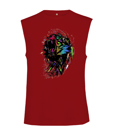 Tisho - Çığlık Atan Güçlü Renkli Vahşi Panter Kırmızı Kesik Kol Unisex Tişört