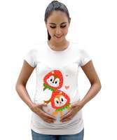 Çilek kafalı sincaplar Beyaz Kadın Hamile Tişört - Tisho