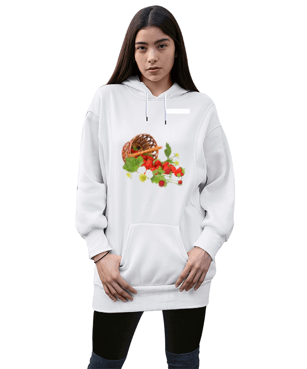 Tisho - Çilek Sepeti Kadın Uzun Hoodie Kapüşonlu Sweatshirt