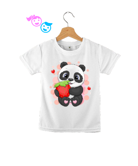 Tisho - Çilek sever panda Beyaz Çocuk Unisex