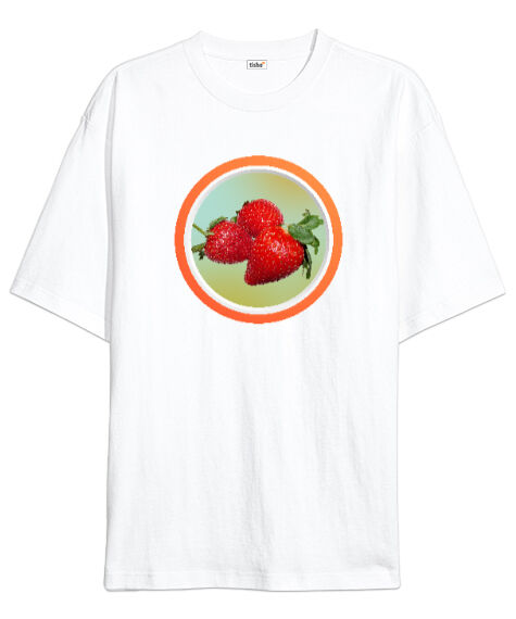 Tisho - Çilek - Strawberry Beyaz Oversize Unisex Tişört