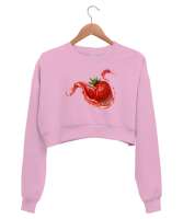 Çilek - Strawberry Pembe Kadın Crop Sweatshirt - Tisho