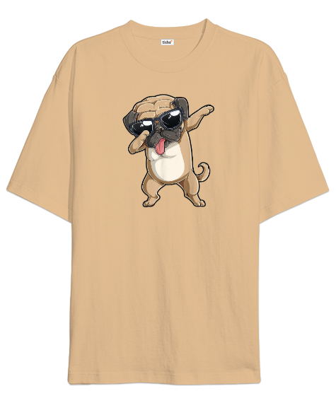 Tisho - Çılgın dansçı köpek baskılı Camel Oversize Unisex Tişört