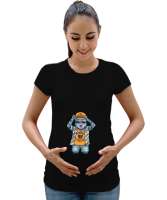 Çılgın kedi Siyah Kadın Hamile Tişört - Tisho