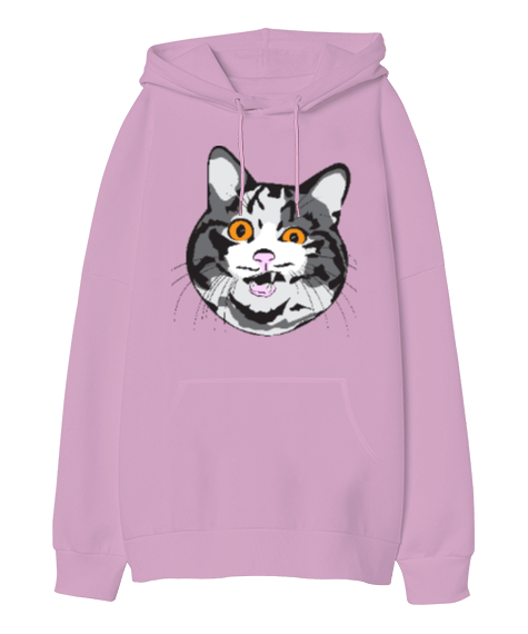 Tisho - Çılgın Kedi Tasarımlı Oversize Unisex Kapüşonlu Sweatshirt